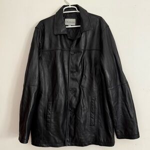 Excelled Men's Black Leather Jacket Size Large Tall‎ Button Up Front Pockets